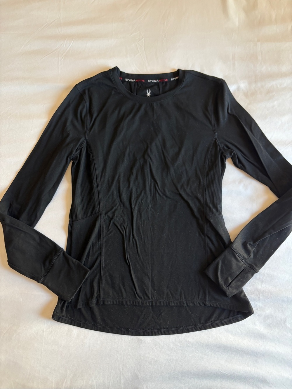 Spyder Active Black Long Sleeve Athletic Top Ribbed Zip Pocket Gym Gorpcore